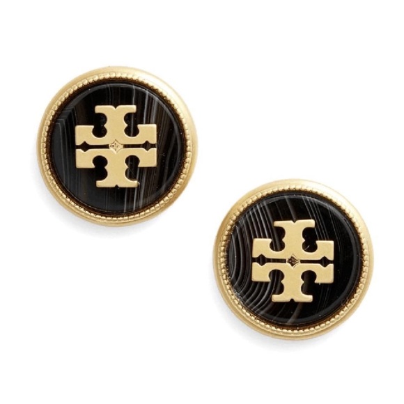 Tory Burch Jewelry - TORY BURCH • Black Semiprecious Stone Logo Earrings